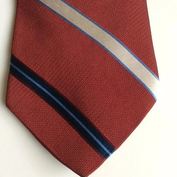 Tommy Hilfiger Maroon & Blue Striped Silk Tie - Picture 1 of 7